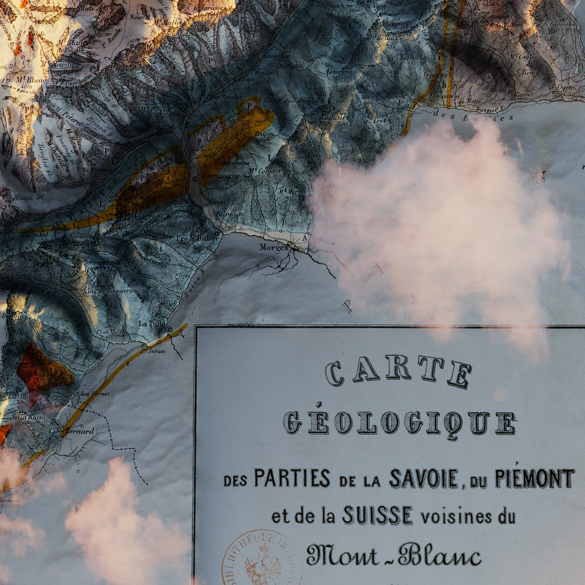 Mont Blanc 1862 Shaded Relief Map - Muir Way - Vintage Relief