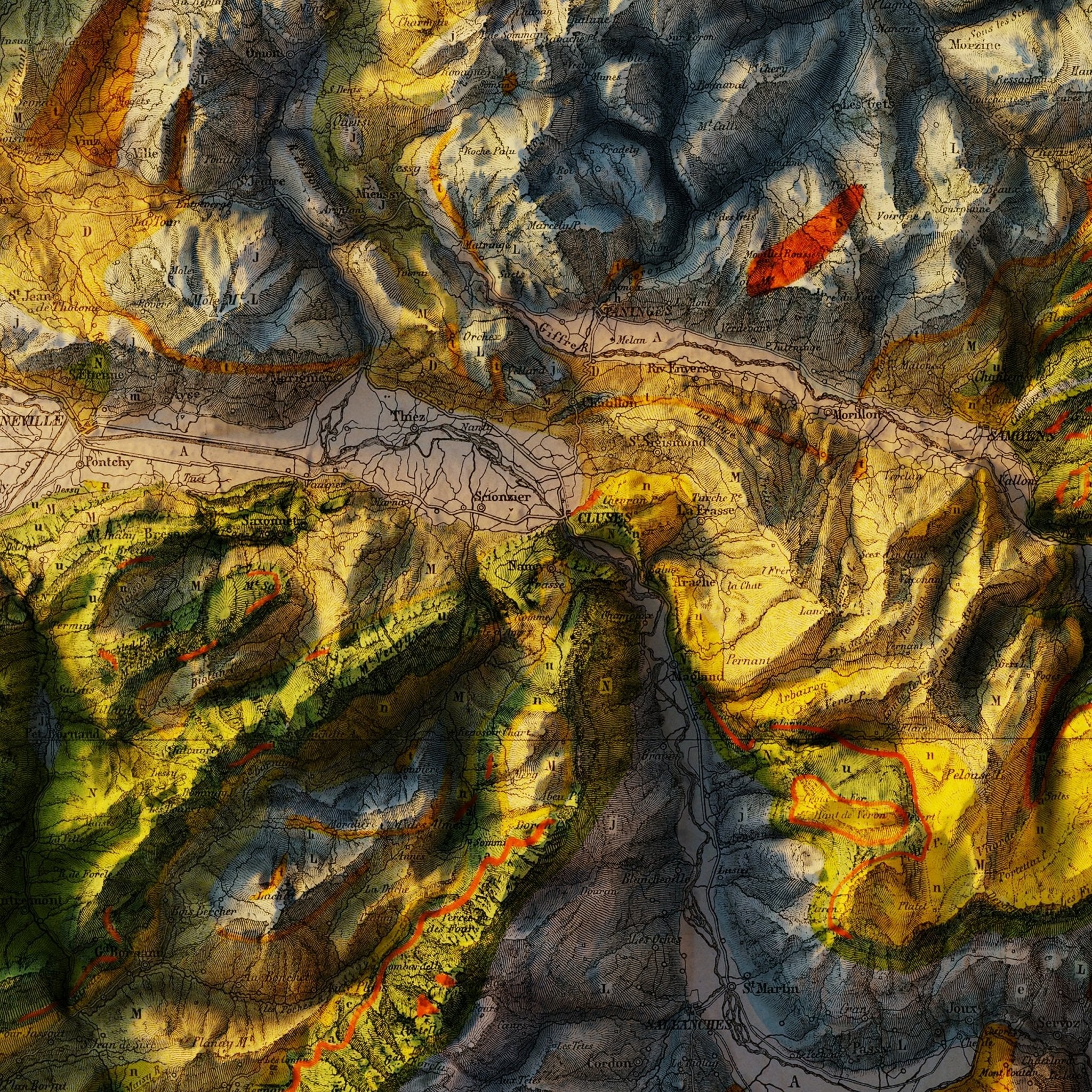 Mont Blanc 1862 Shaded Relief Map - Muir Way - Vintage Relief