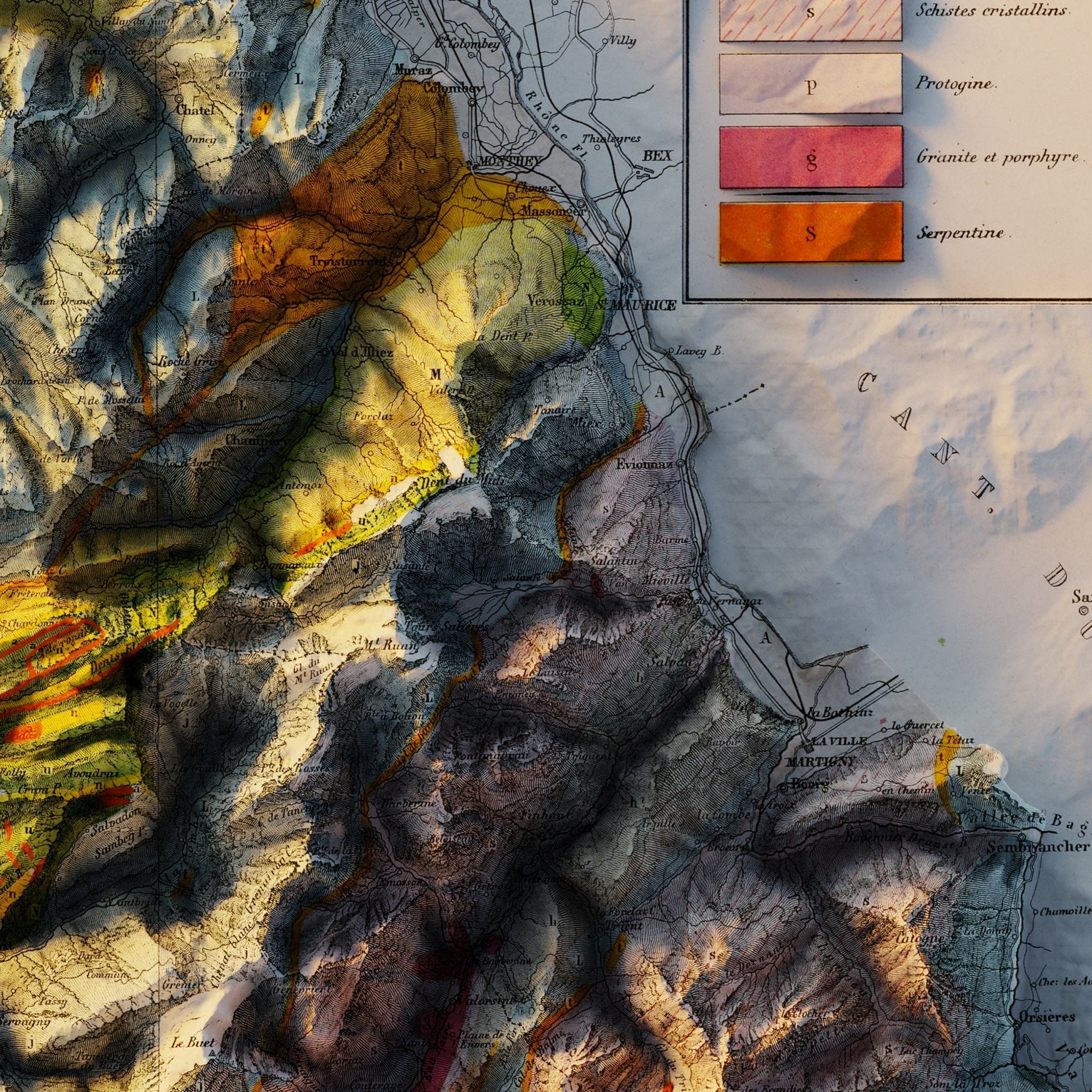 Mont Blanc 1862 Shaded Relief Map - Muir Way - Vintage Relief