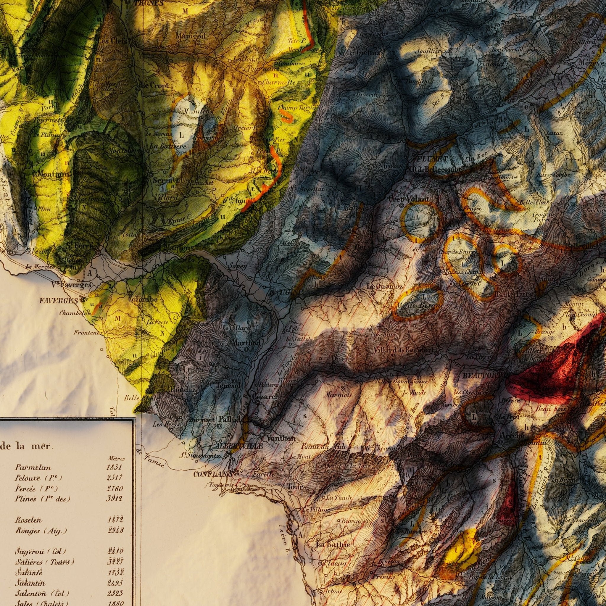 Mont Blanc 1862 Shaded Relief Map - Muir Way - Vintage Relief