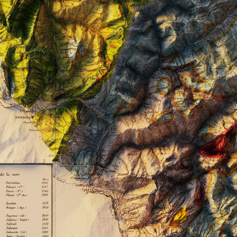 Mont Blanc 1862 Shaded Relief Map - Muir Way - Vintage Relief