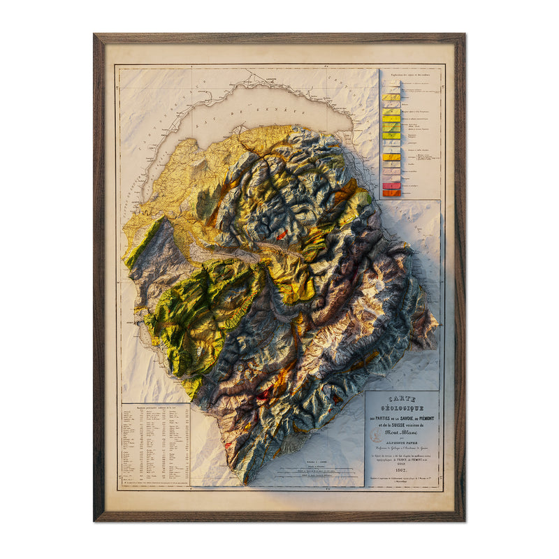 Mont Blanc 1862 Shaded Relief Map - Muir Way - Vintage Relief