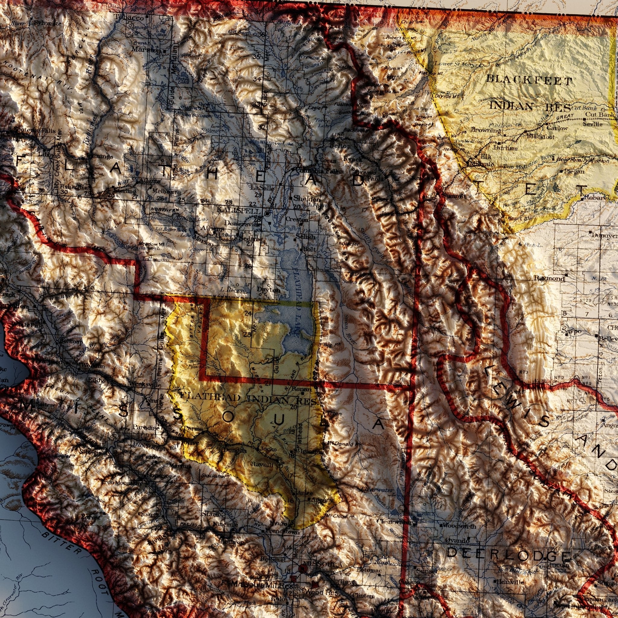 Montana 1897 Shaded Relief Map - Muir Way - Vintage Relief