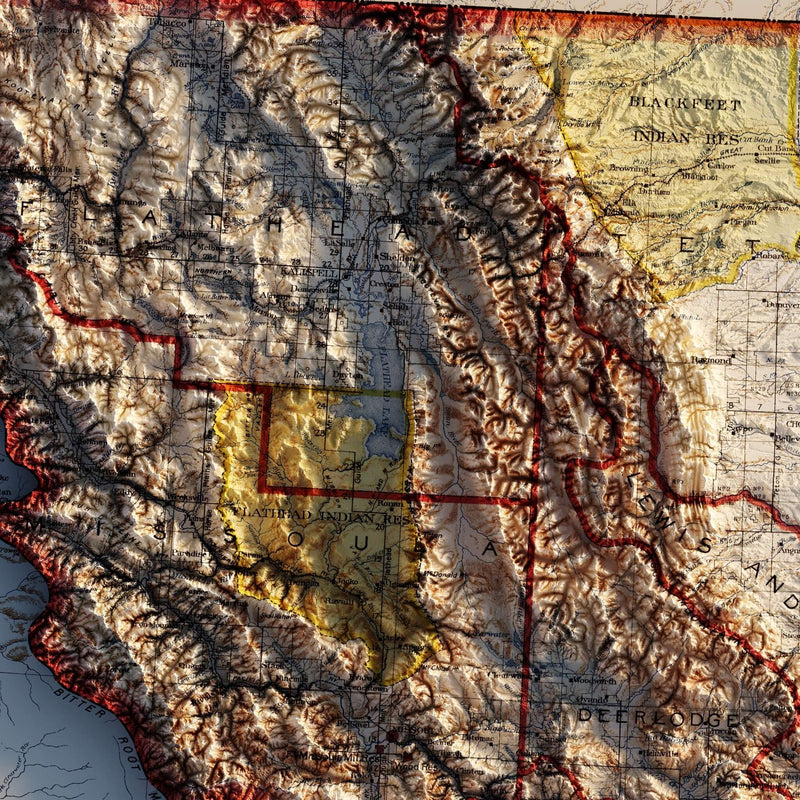 Montana 1897 Shaded Relief Map - Muir Way - Vintage Relief