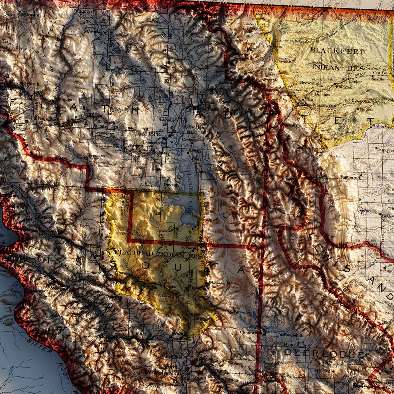 Montana 1897 Shaded Relief Map - Muir Way