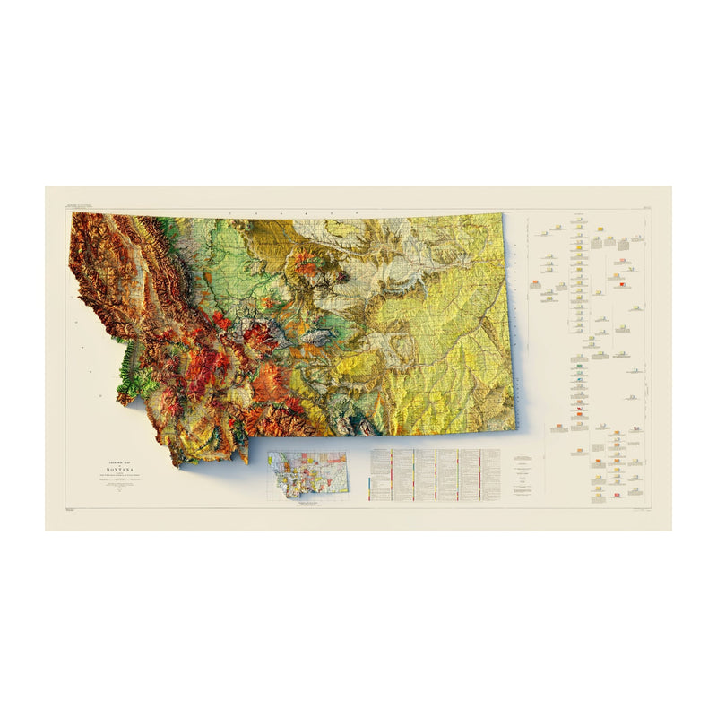Montana 1955 Shaded Relief Map - Muir Way - Vintage Relief