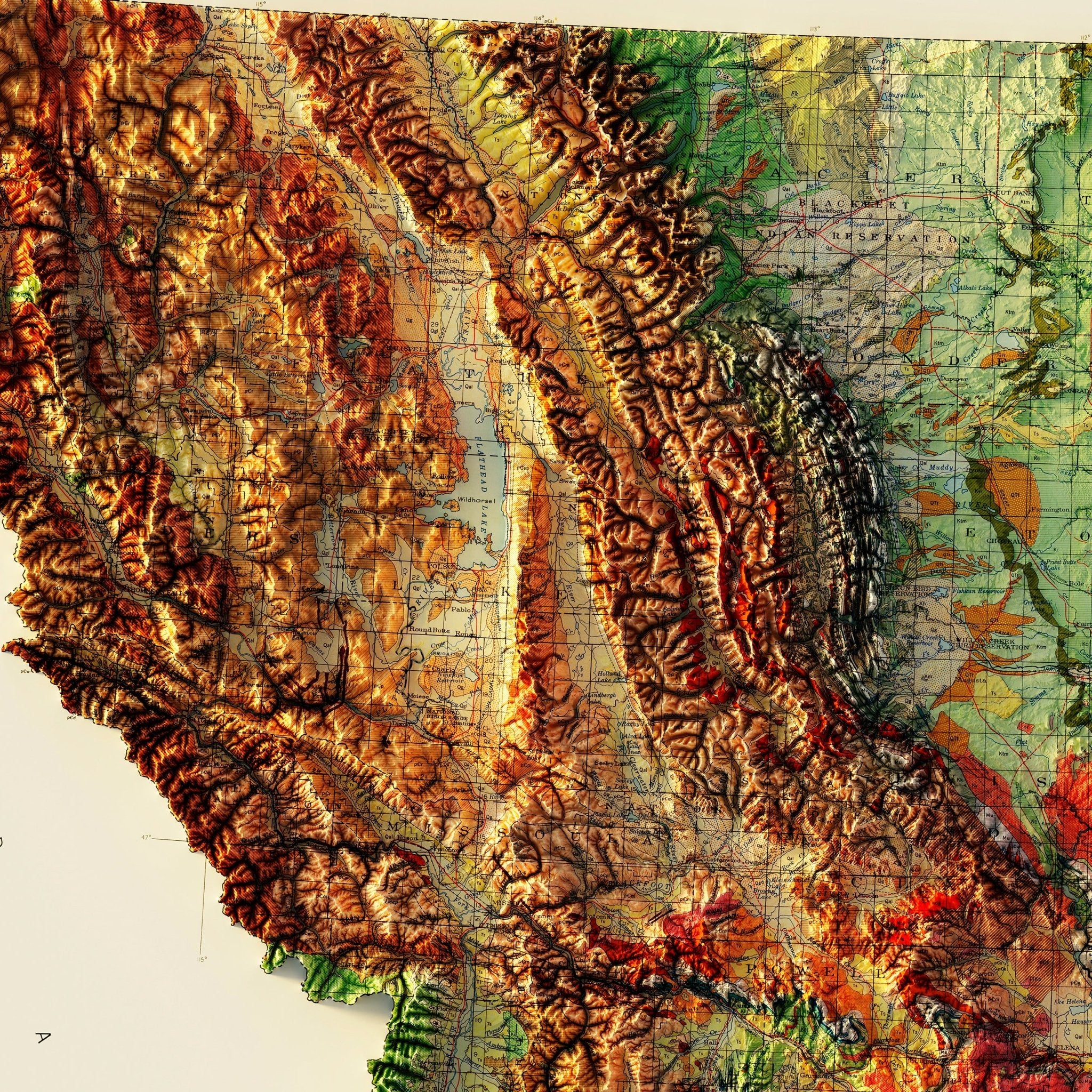 Montana 1955 Shaded Relief Map - Muir Way - Vintage Relief