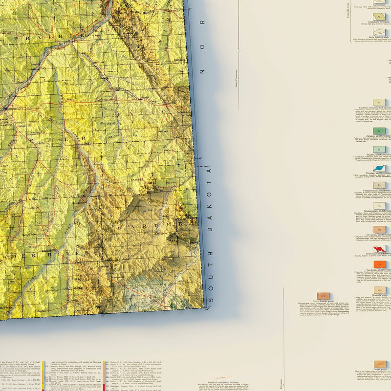 Montana 1955 Shaded Relief Map - Muir Way - Vintage Relief