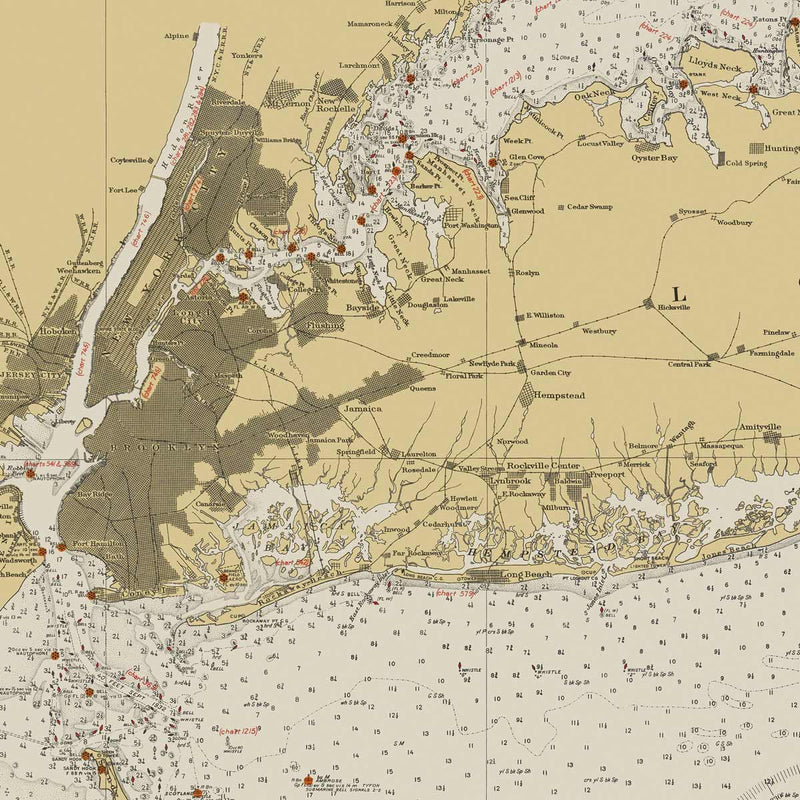 Montauk Point to New York and Long Island Sound Nautical Chart 1934 - Muir Way - Vintage Map