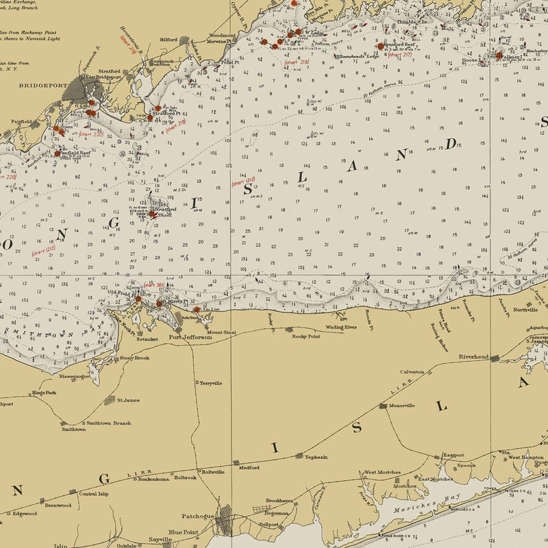 Montauk Point to New York and Long Island Sound Nautical Chart 1934 - Muir Way - Vintage Map