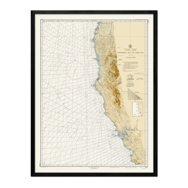 Monterey Bay to Coos Bay Nautical Chart 1948 - Muir Way - Vintage Map