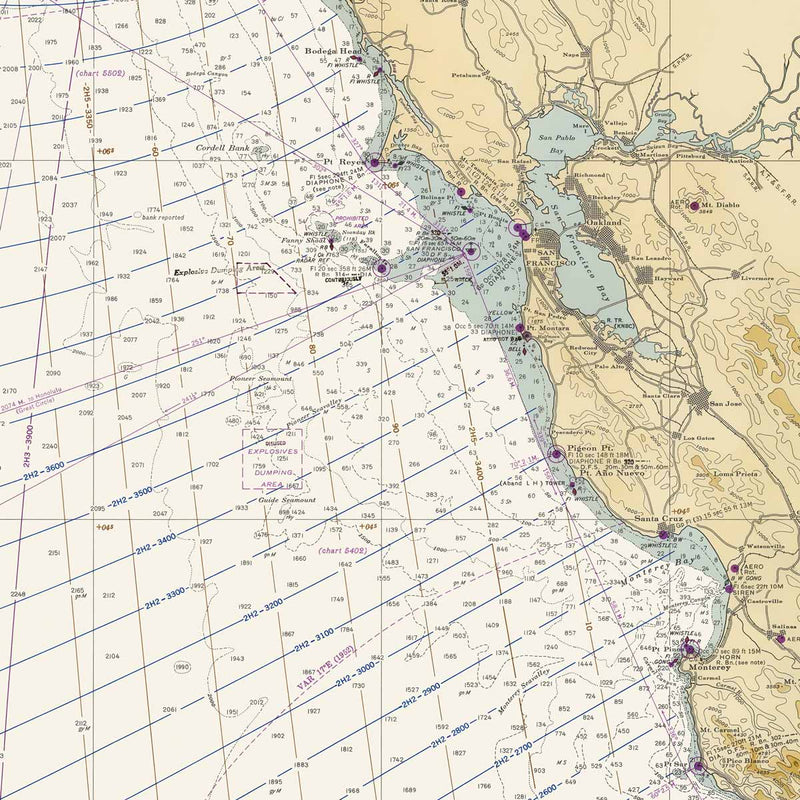 Monterey Bay to Coos Bay Nautical Chart 1948 - Muir Way - Vintage Map