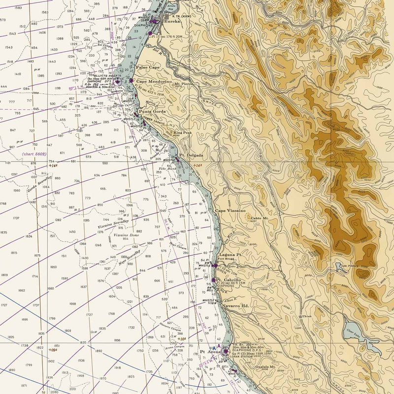 Monterey Bay to Coos Bay Nautical Chart 1948 - Muir Way - Vintage Map
