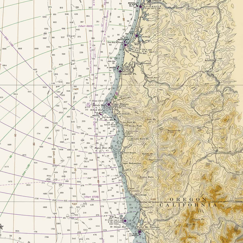 Monterey Bay to Coos Bay Nautical Chart 1948 - Muir Way - Vintage Map
