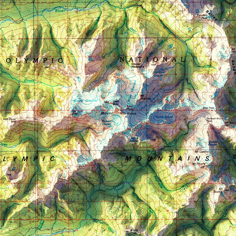 Mount Olympus, WA 1988 Shaded Relief Map - Muir Way - Vintage Relief