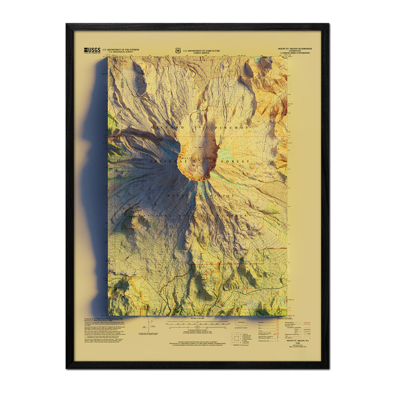 Mount St. Helens, WA 1998 Shaded Relief Map - Muir Way - Vintage Relief