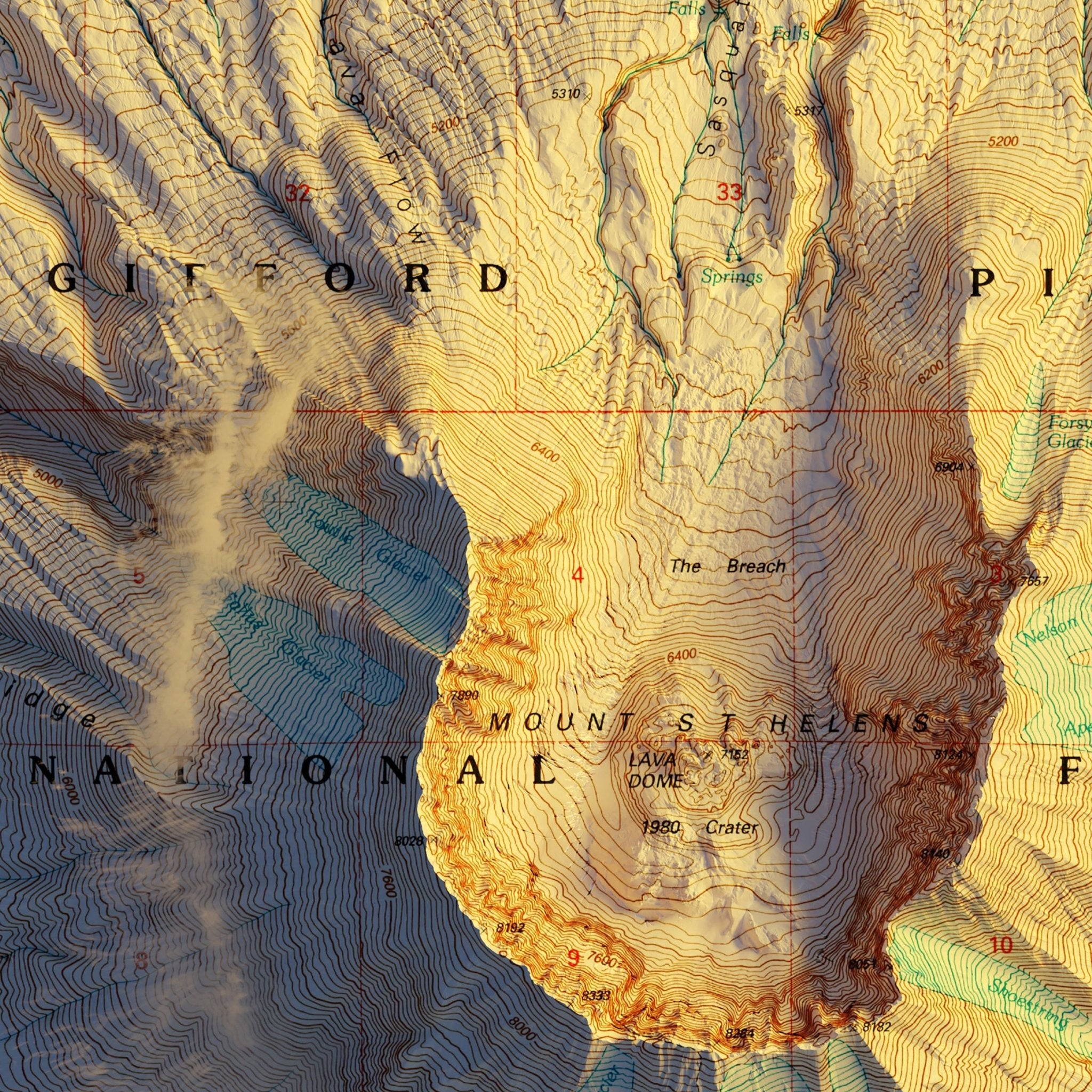 Mount St. Helens, WA 1998 Shaded Relief Map - Muir Way - Vintage Relief
