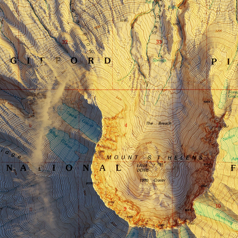 Mount St. Helens, WA 1998 Shaded Relief Map - Muir Way - Vintage Relief