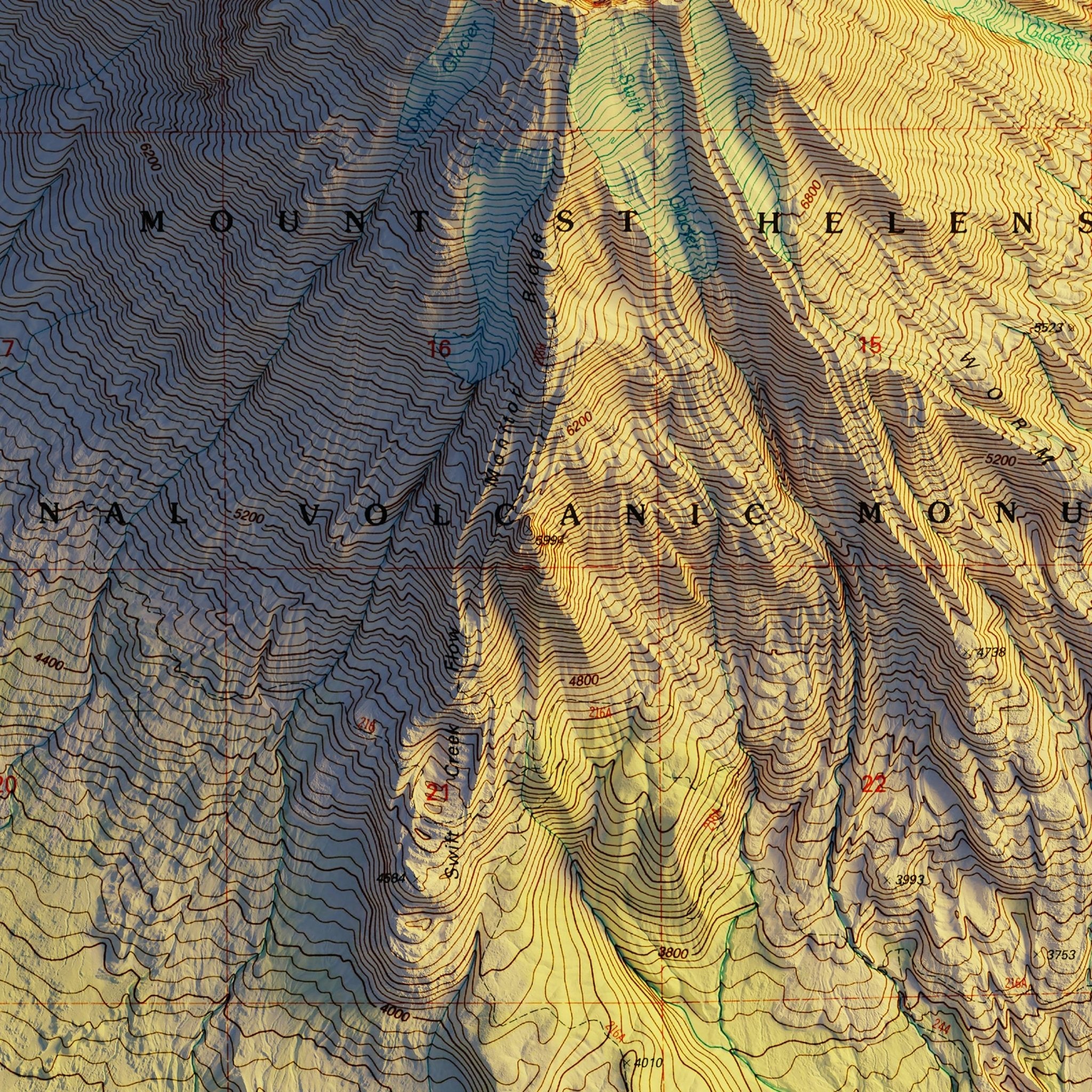 Mount St. Helens, WA 1998 Shaded Relief Map - Muir Way - Vintage Relief