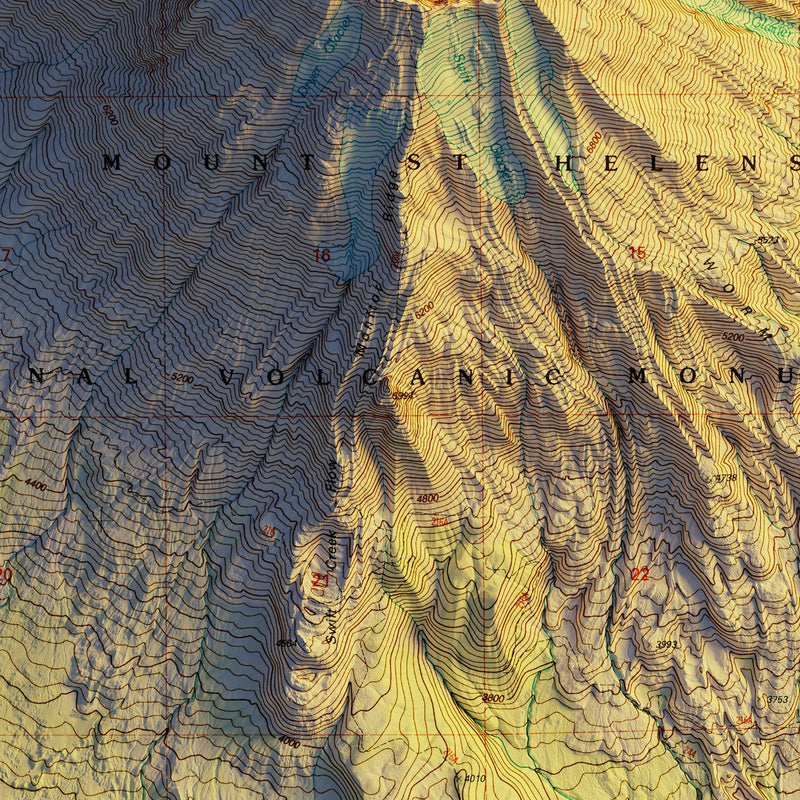 Mount St. Helens, WA 1998 Shaded Relief Map - Muir Way - Vintage Relief