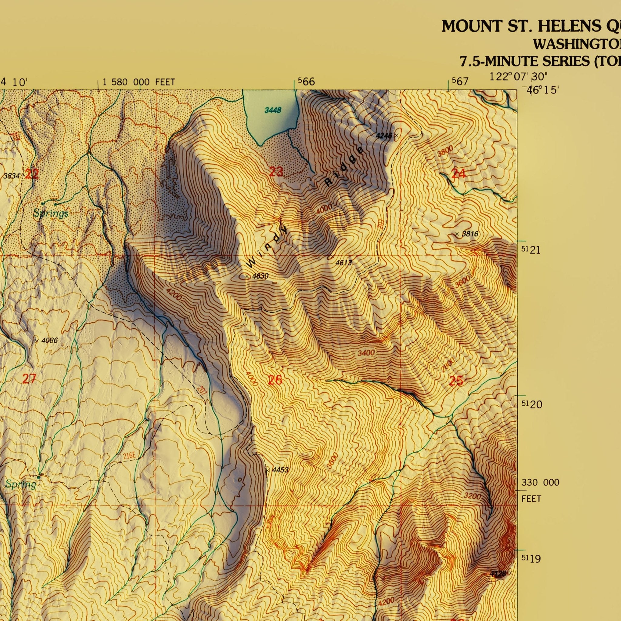 Mount St. Helens, WA 1998 Shaded Relief Map - Muir Way - Vintage Relief
