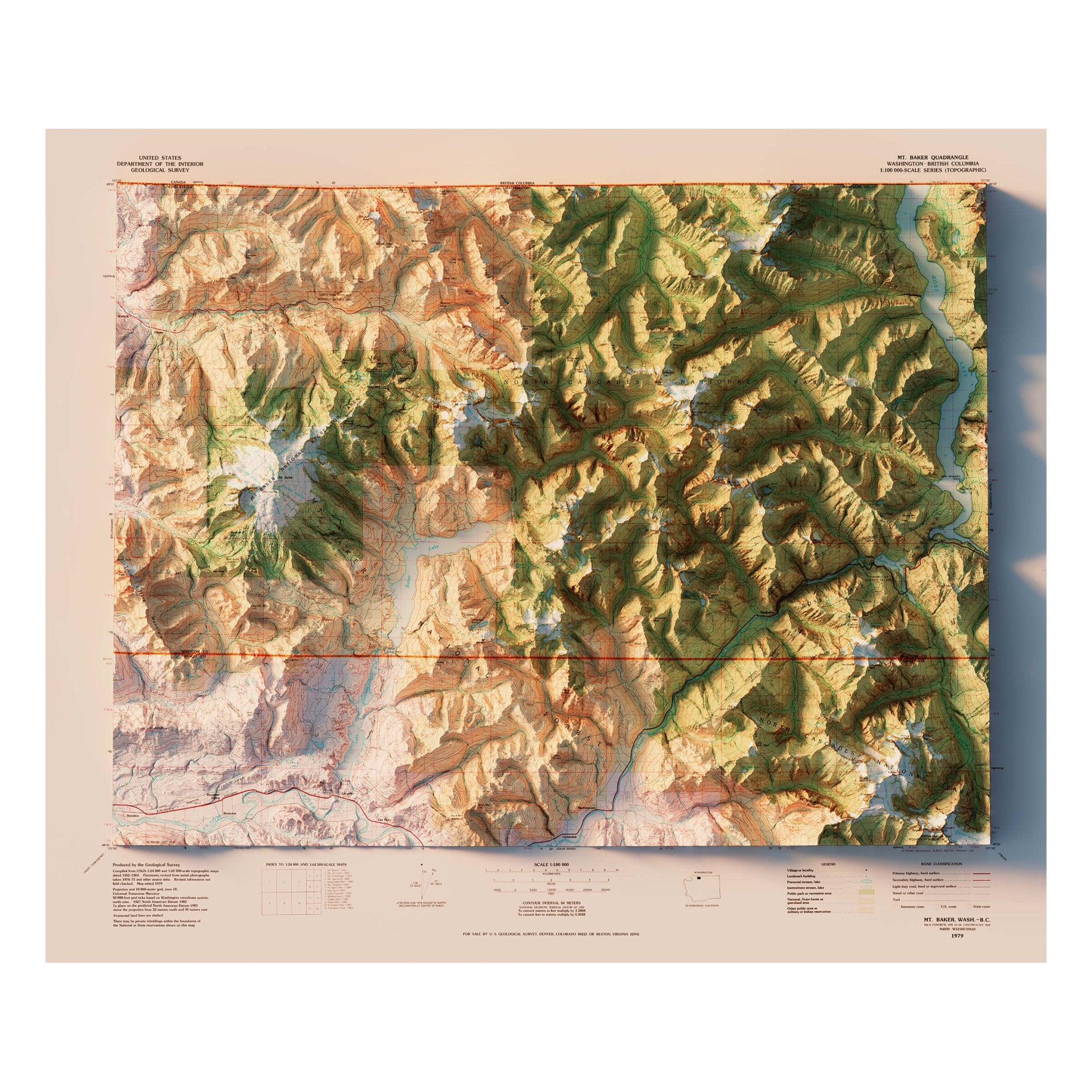 Mt Baker, WA 1979 Shaded Relief Map - Muir Way - Vintage Relief