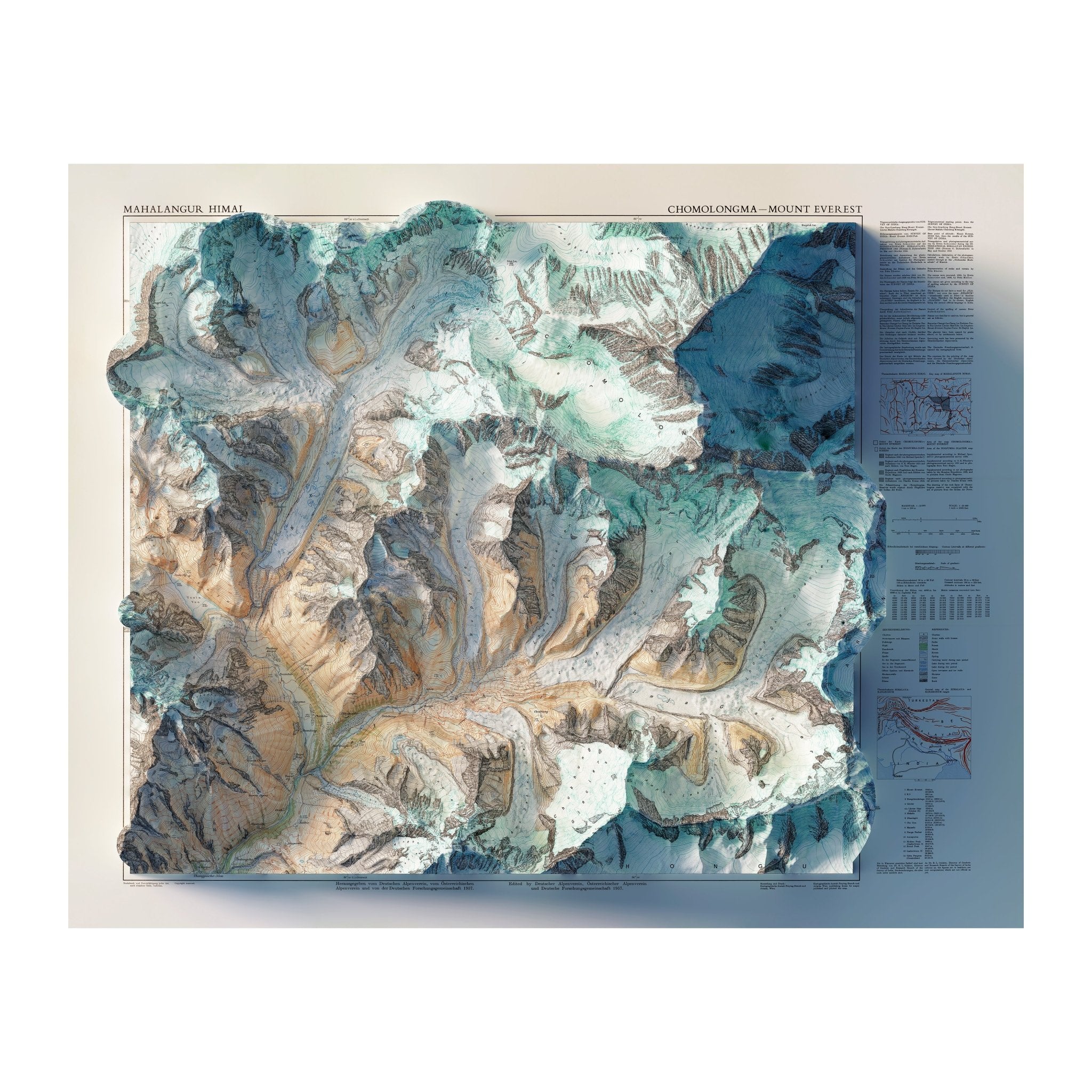 Mt. Everest Region 1957 Shaded Relief Map - Muir Way - Vintage Relief