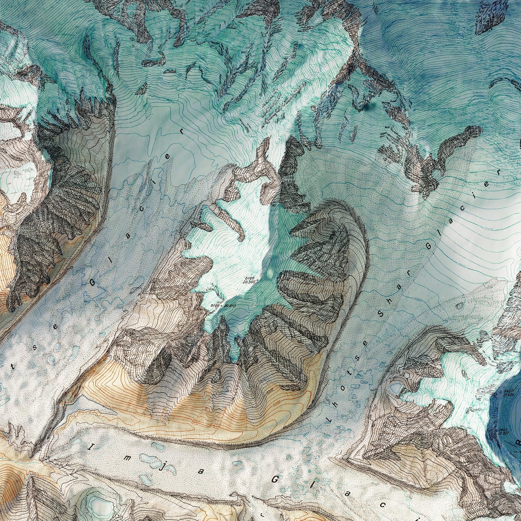 Mt. Everest Region 1957 Shaded Relief Map - Muir Way - Vintage Relief