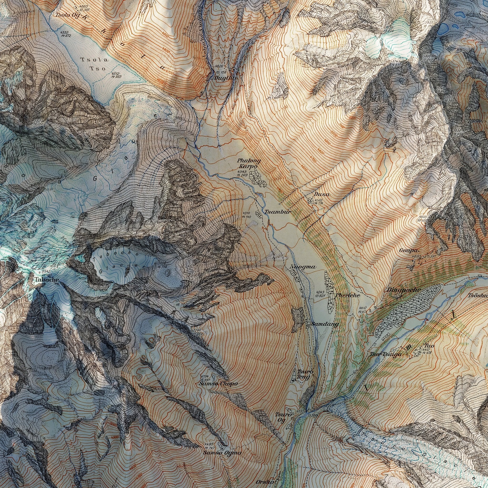 Mt. Everest Region 1957 Shaded Relief Map - Muir Way - Vintage Relief