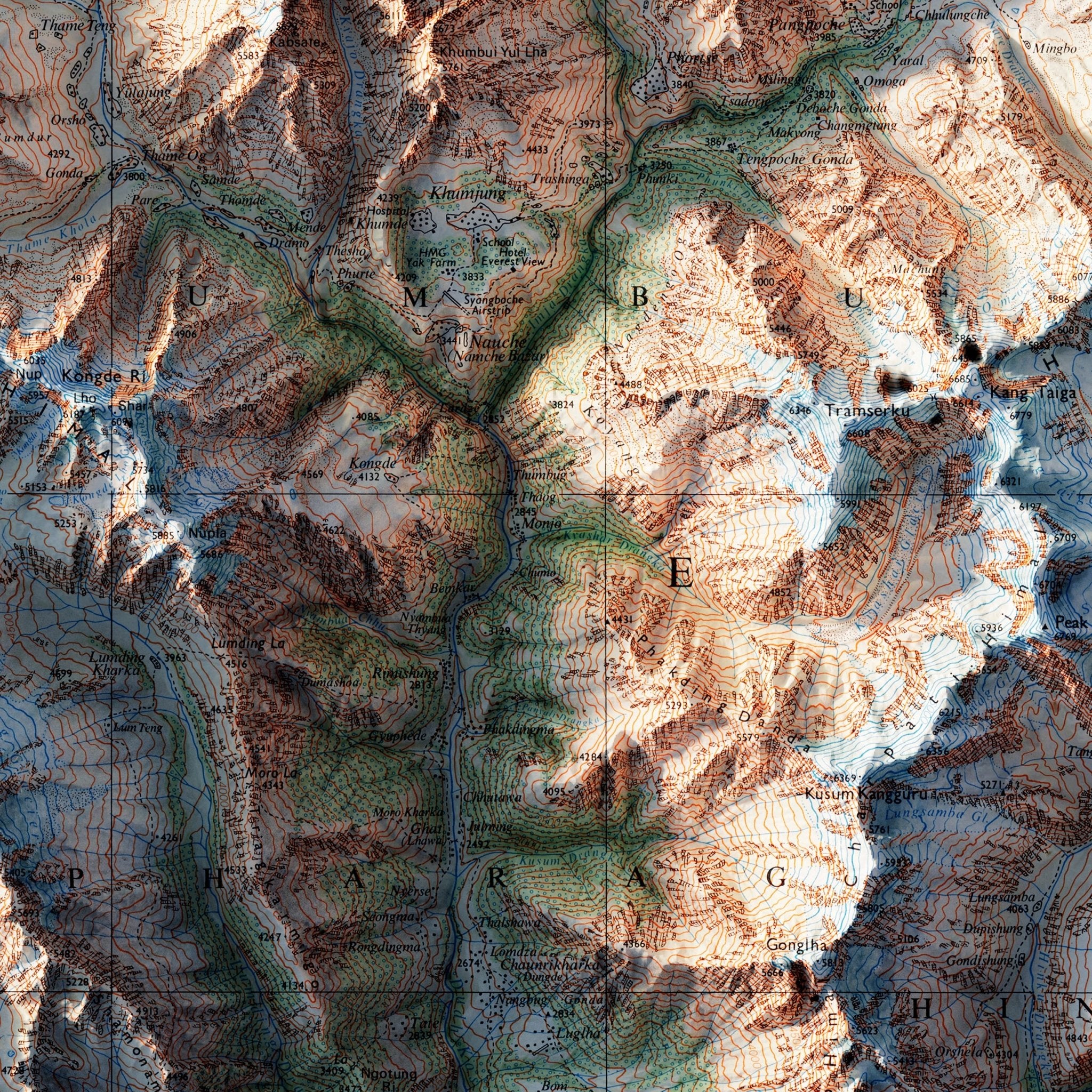 Mt. Everest Region 1975 Shaded Relief Map - Muir Way - Vintage Relief