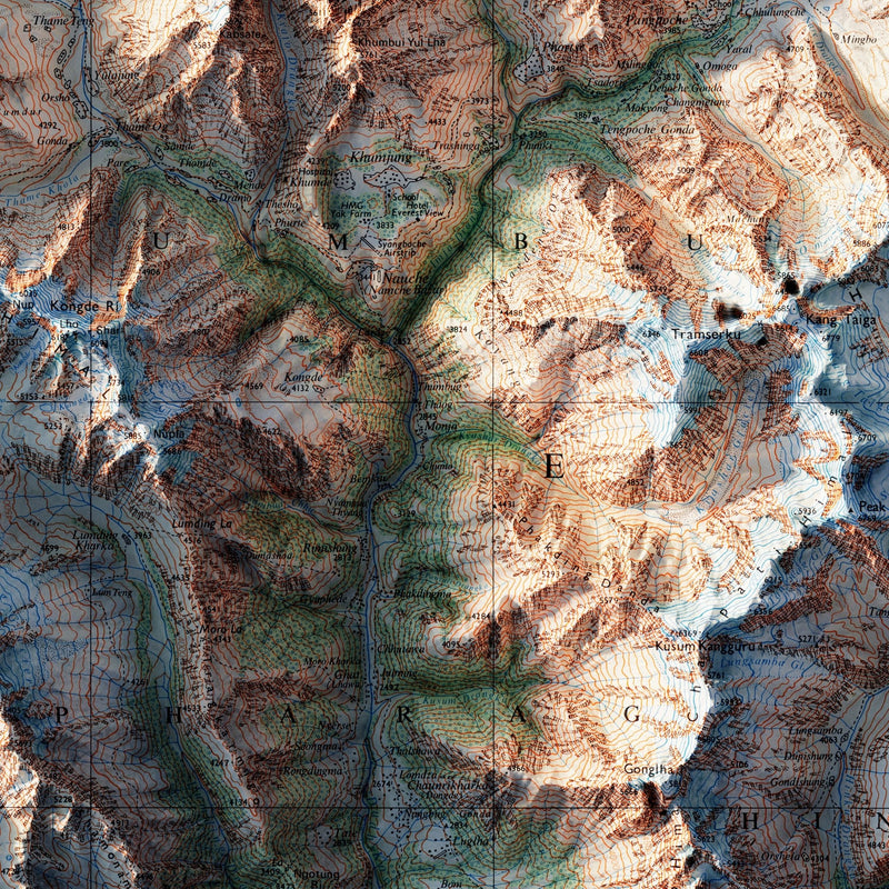 Mt. Everest Region 1975 Shaded Relief Map - Muir Way - Vintage Relief