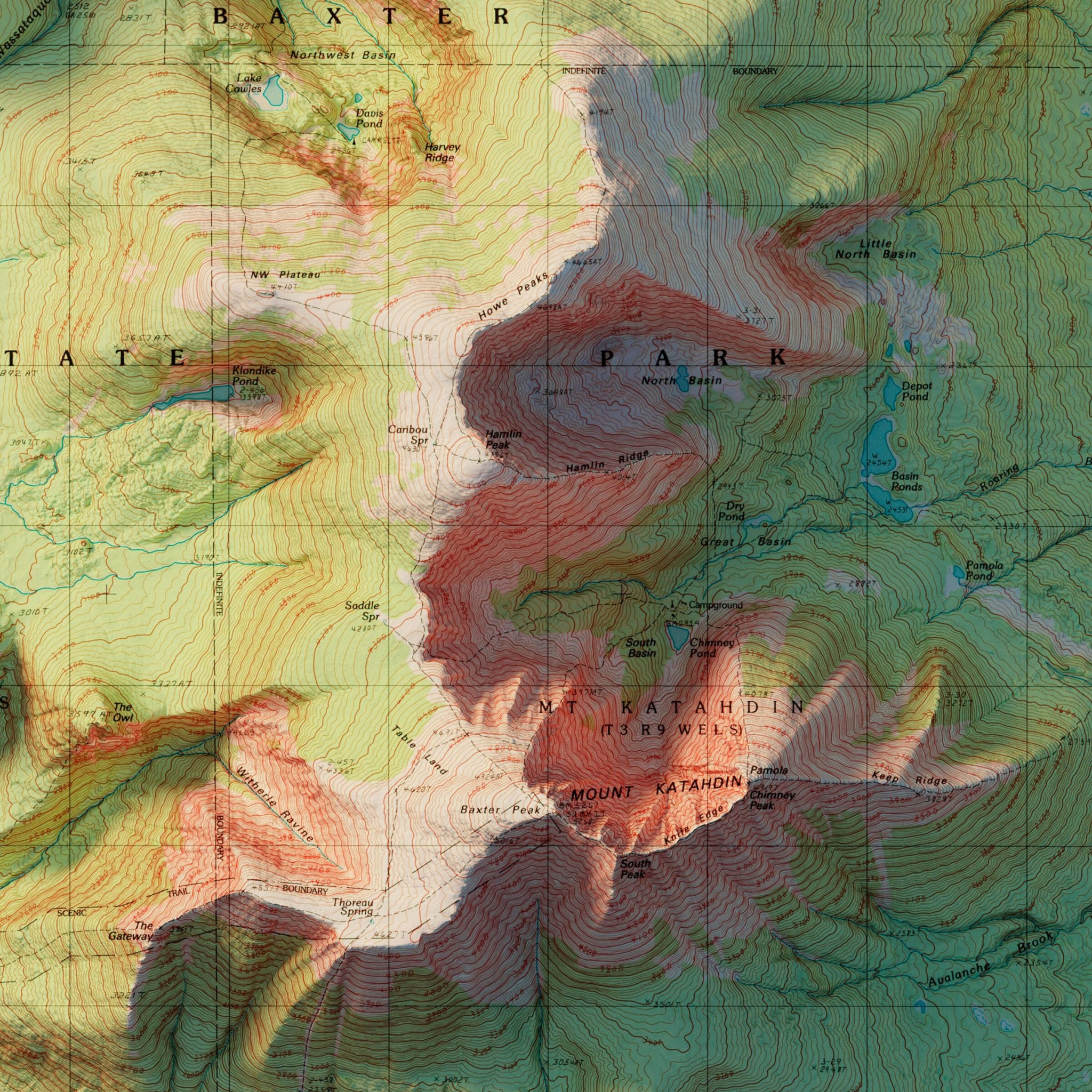 Mt. Katahdin 1988 Shaded Relief Map - Muir Way - Vintage Relief