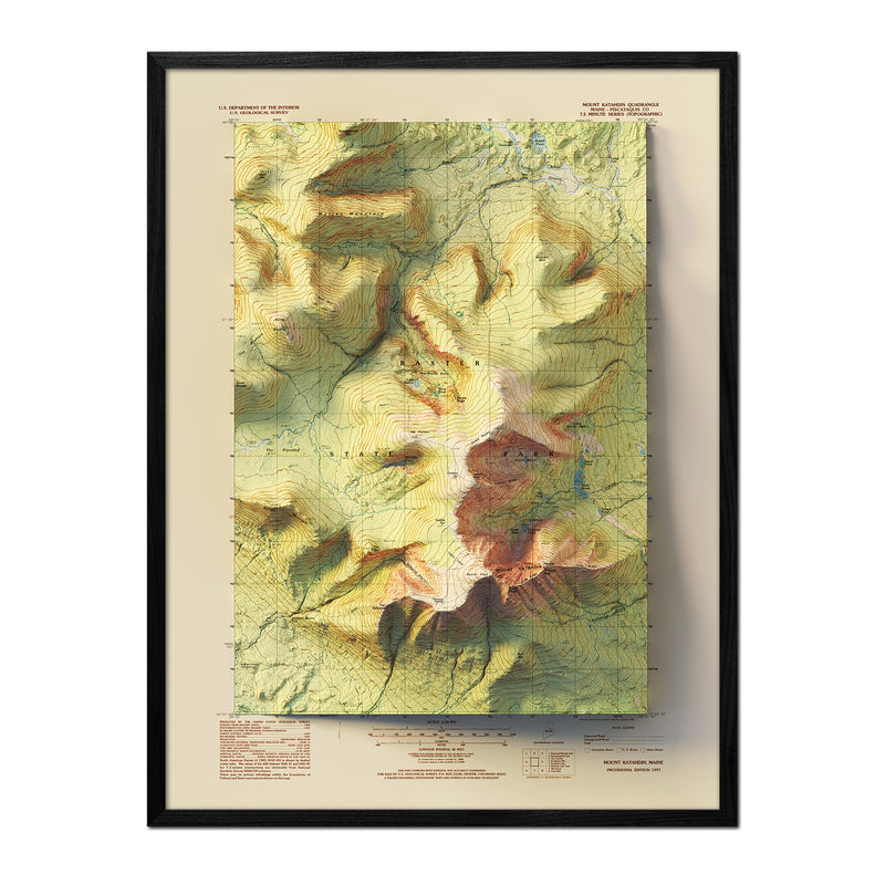 Mt. Katahdin, Maine 1997 Shaded Relief Map - Muir Way - Vintage Relief