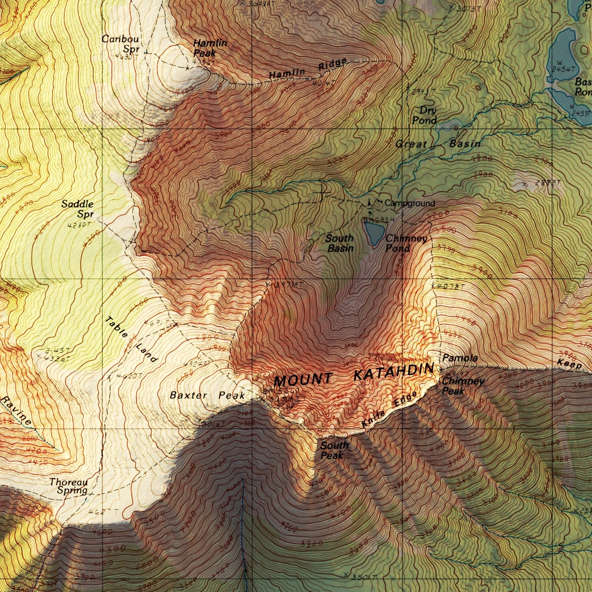Mt. Katahdin, Maine 1997 Shaded Relief Map - Muir Way - Vintage Relief