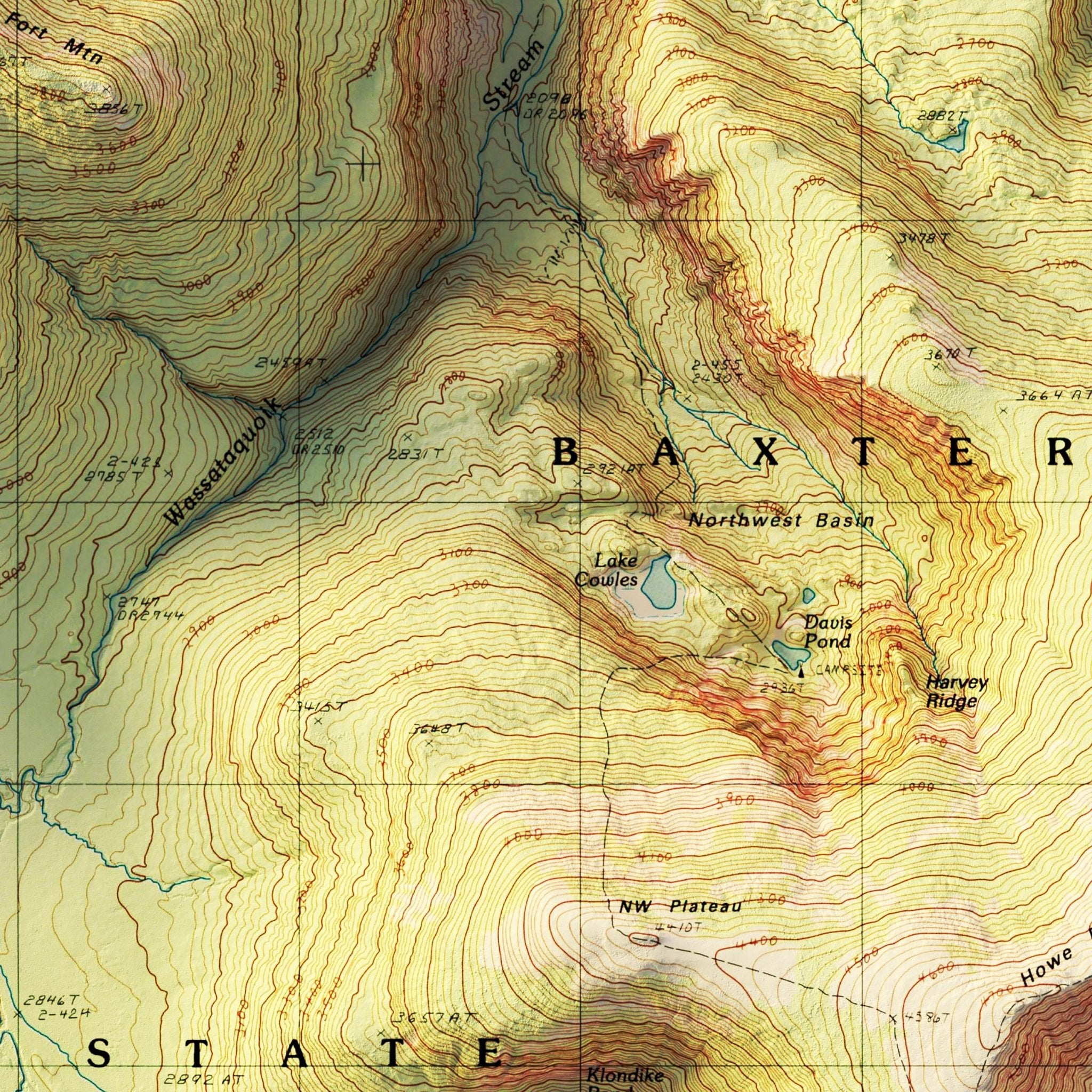 Mt. Katahdin, Maine 1997 Shaded Relief Map - Muir Way - Vintage Relief