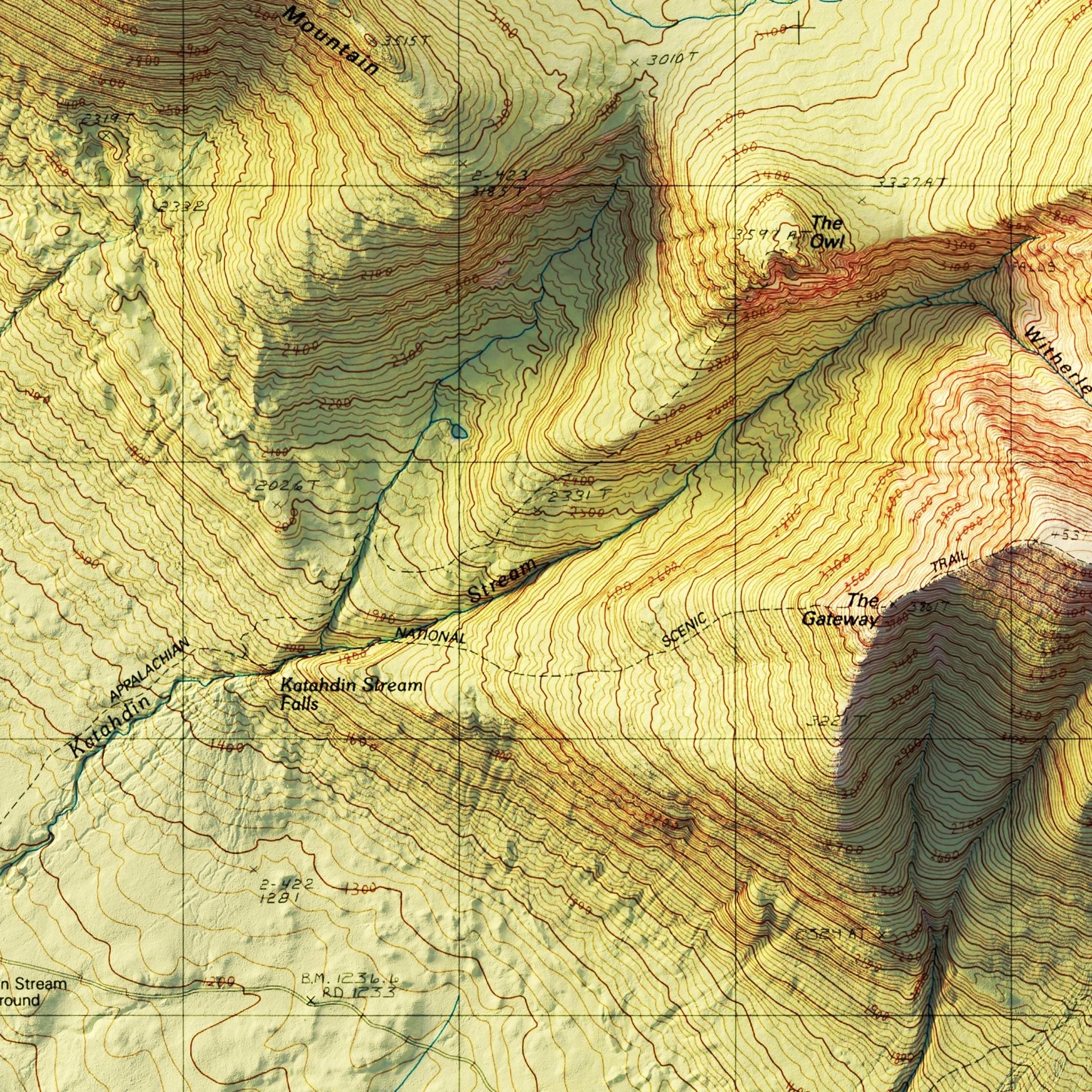 Mt. Katahdin, Maine 1997 Shaded Relief Map - Muir Way - Vintage Relief