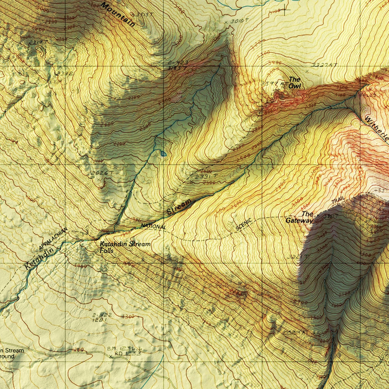 Mt. Katahdin, Maine 1997 Shaded Relief Map - Muir Way - Vintage Relief