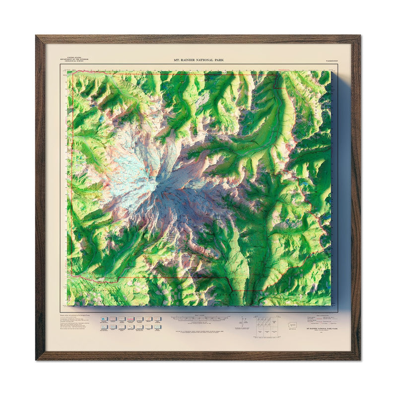 Mt. Rainier National Park 1971 Shaded Relief Map - Muir Way - Vintage Relief