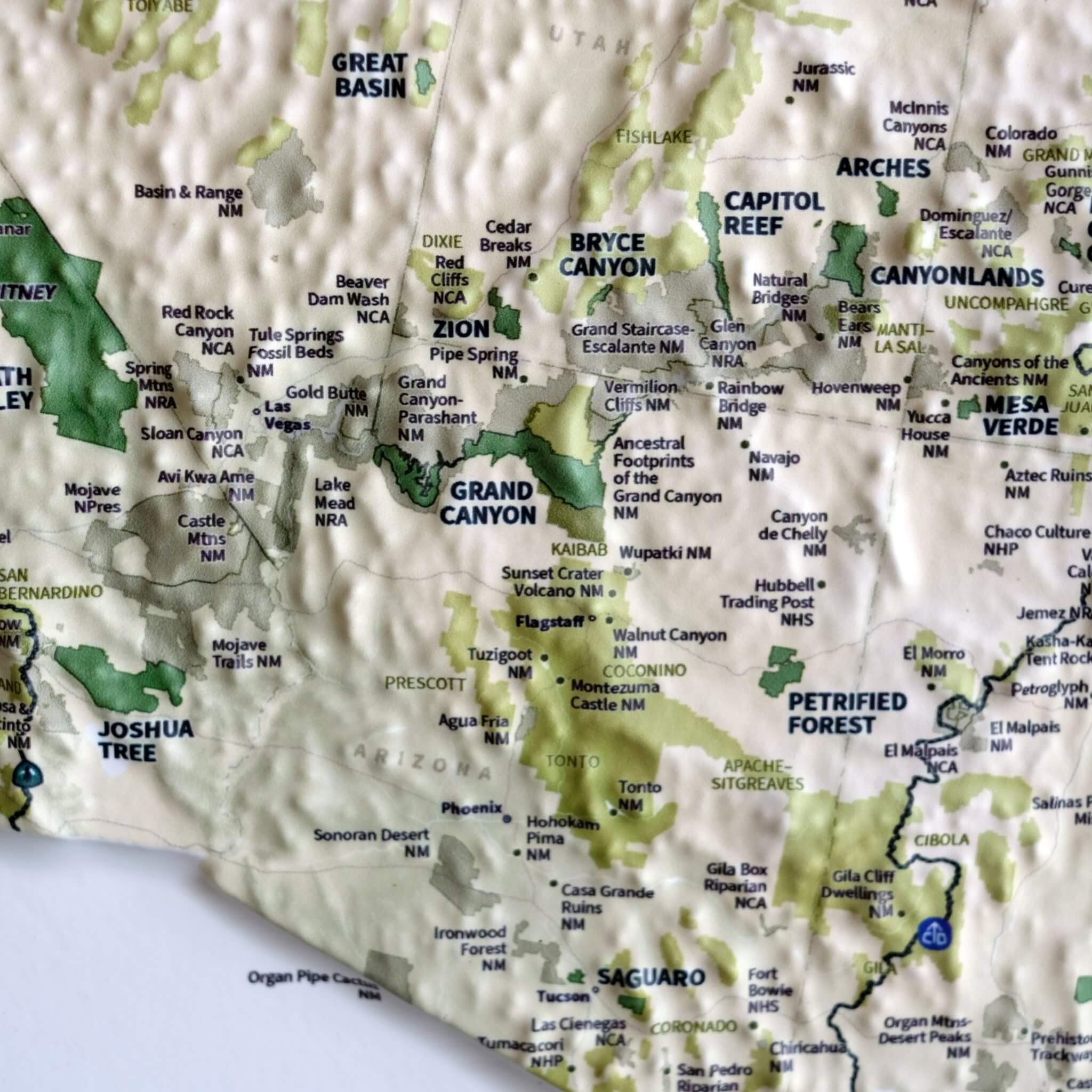 USA National Parks Map in 3D Raised Relief | Muir Way