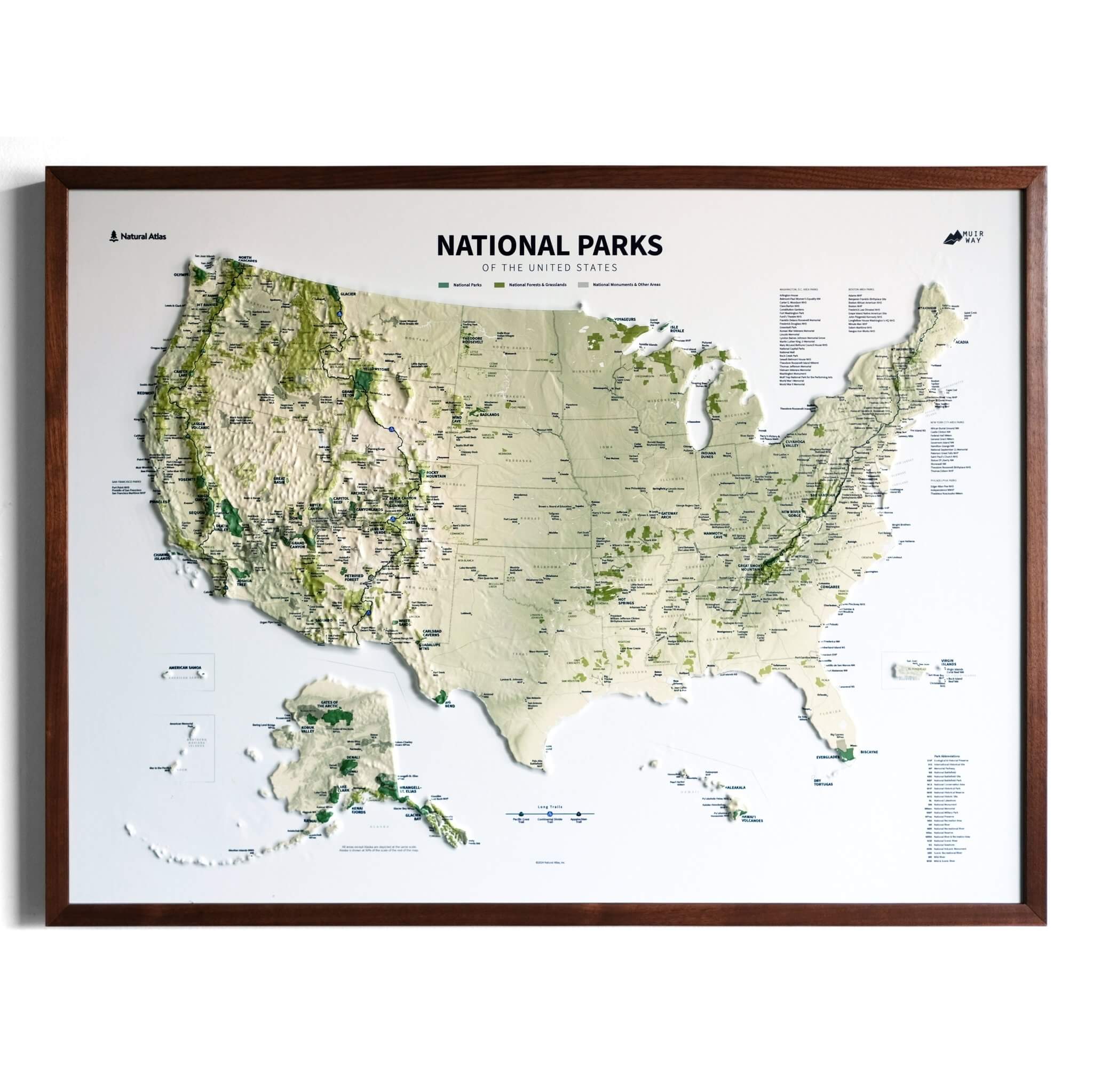 USA National Parks 3D Raised Relief Map - Muir Way - Natural Atlas