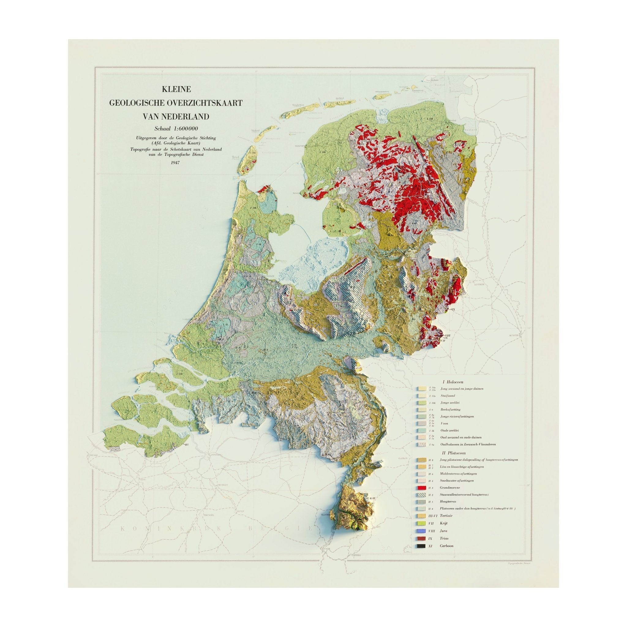 Netherlands 1947 Shaded Relief Map - Muir Way - Vintage Relief