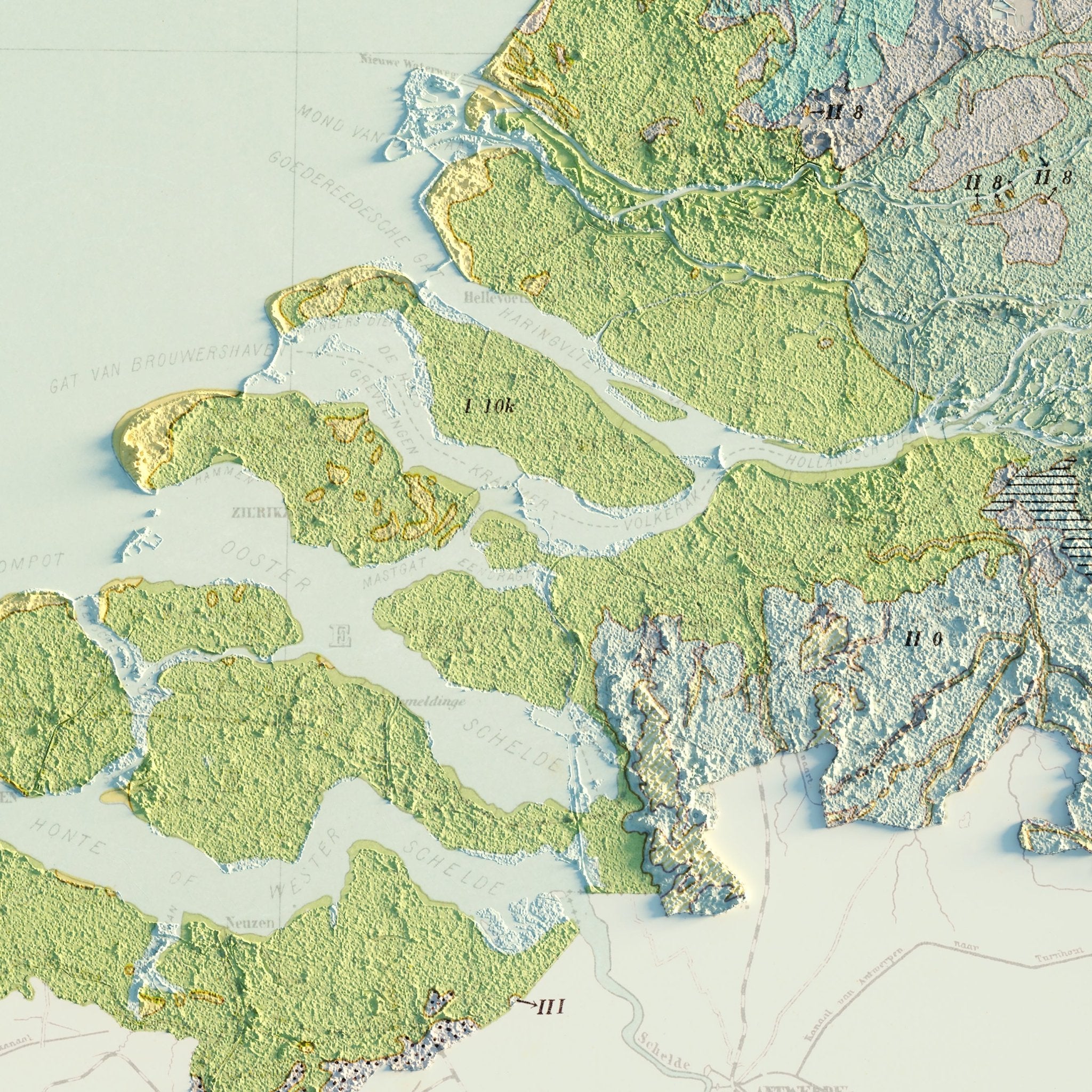 Netherlands 1947 Shaded Relief Map - Muir Way - Vintage Relief
