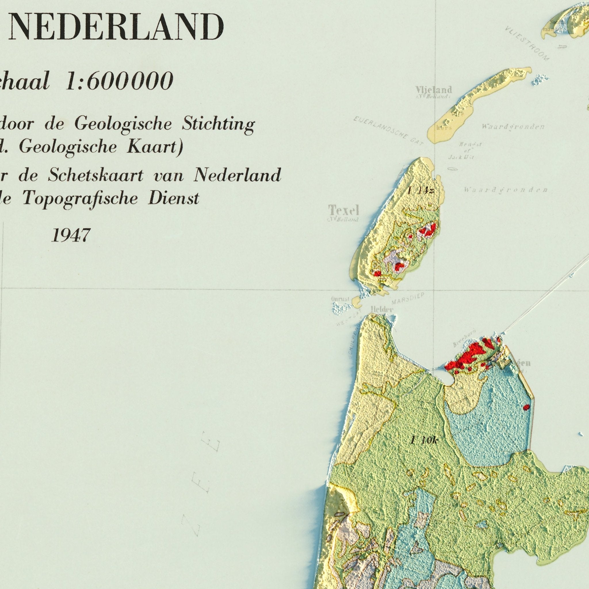 Netherlands 1947 Shaded Relief Map - Muir Way - Vintage Relief