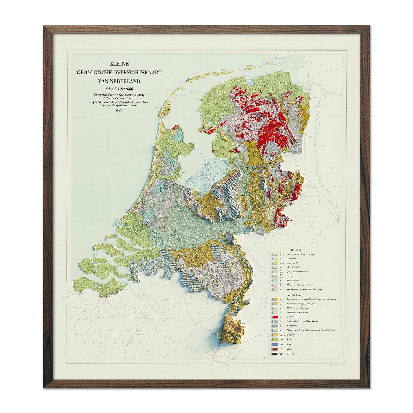 Vintage Netherlands Relief Map - 1947