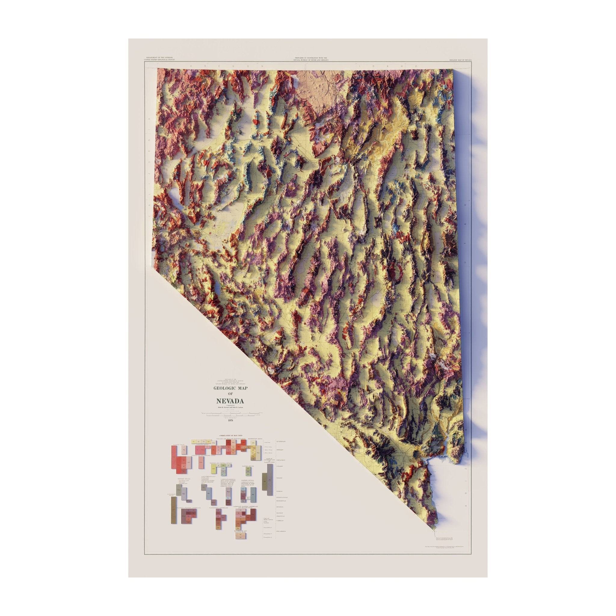 Nevada 1978 Shaded Relief Map - Muir Way - Vintage Relief