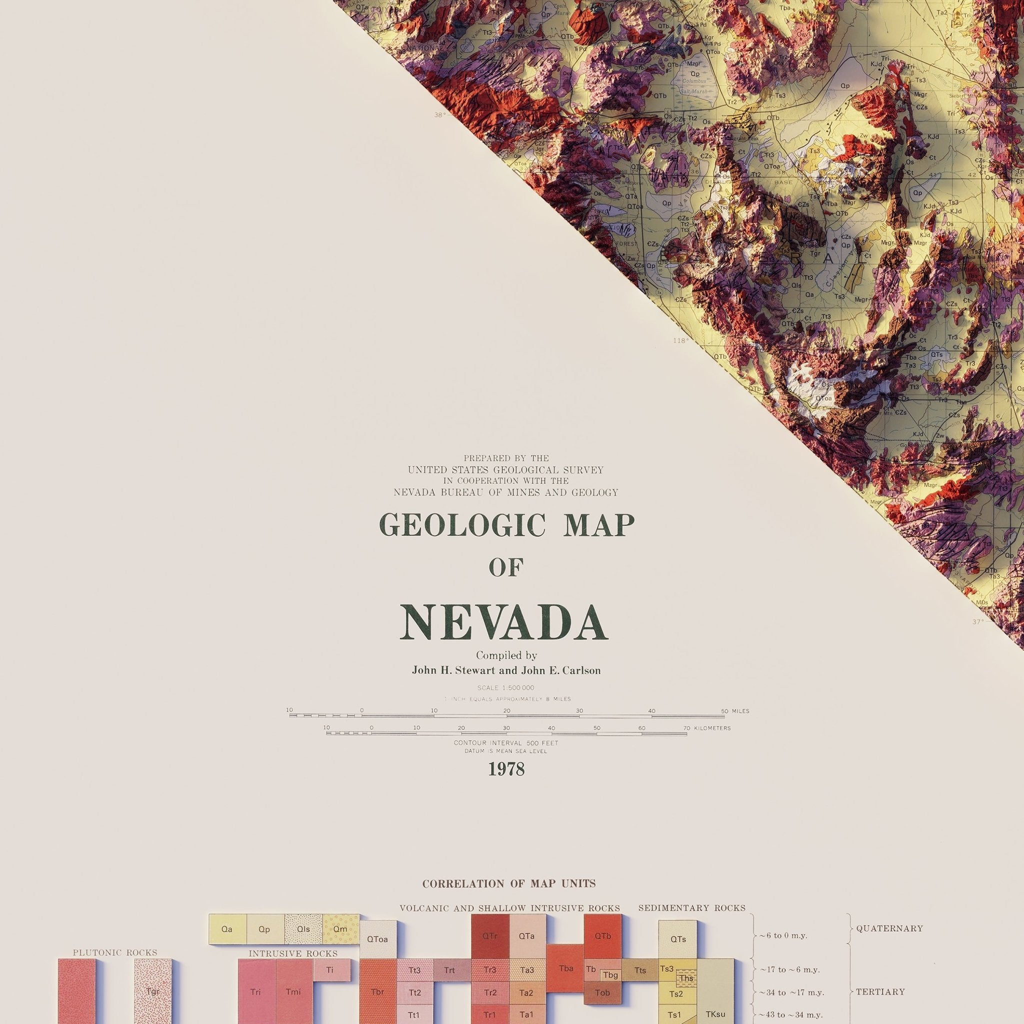 Nevada 1978 Shaded Relief Map - Muir Way - Vintage Relief