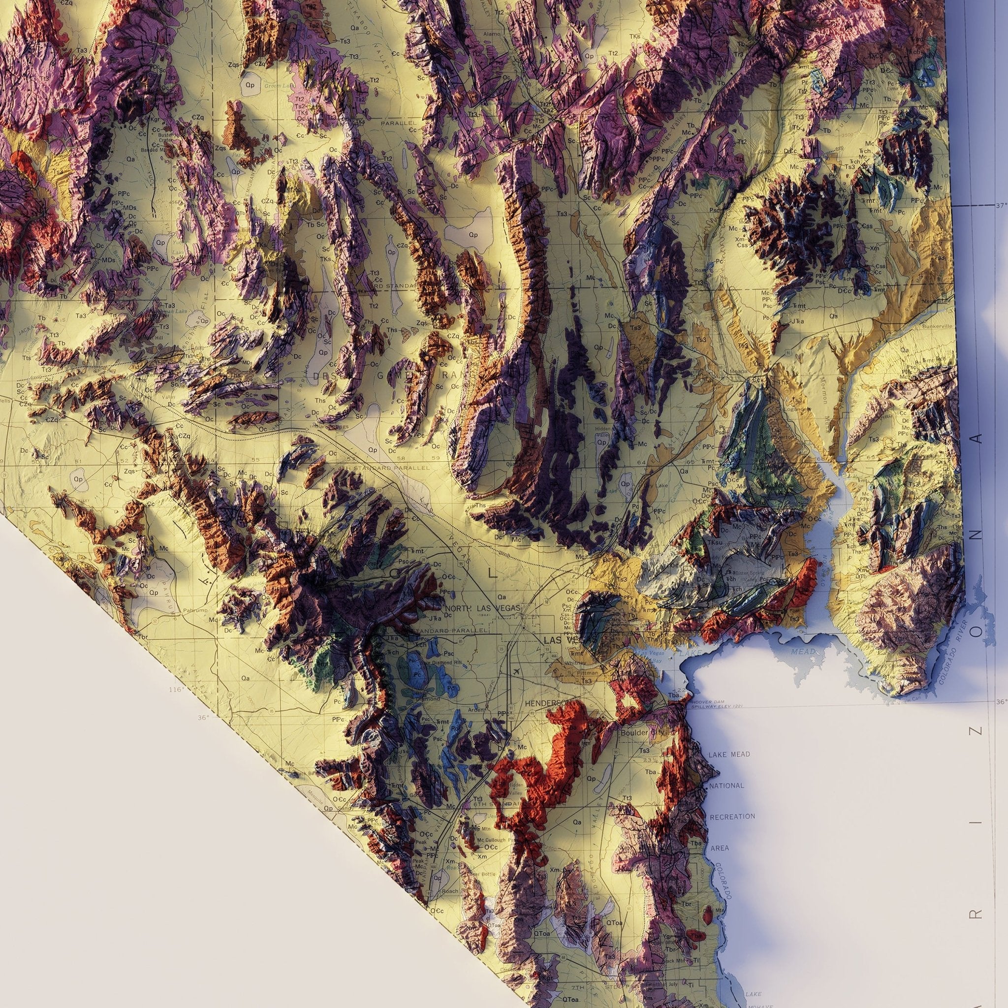 Nevada 1978 Shaded Relief Map - Muir Way - Vintage Relief