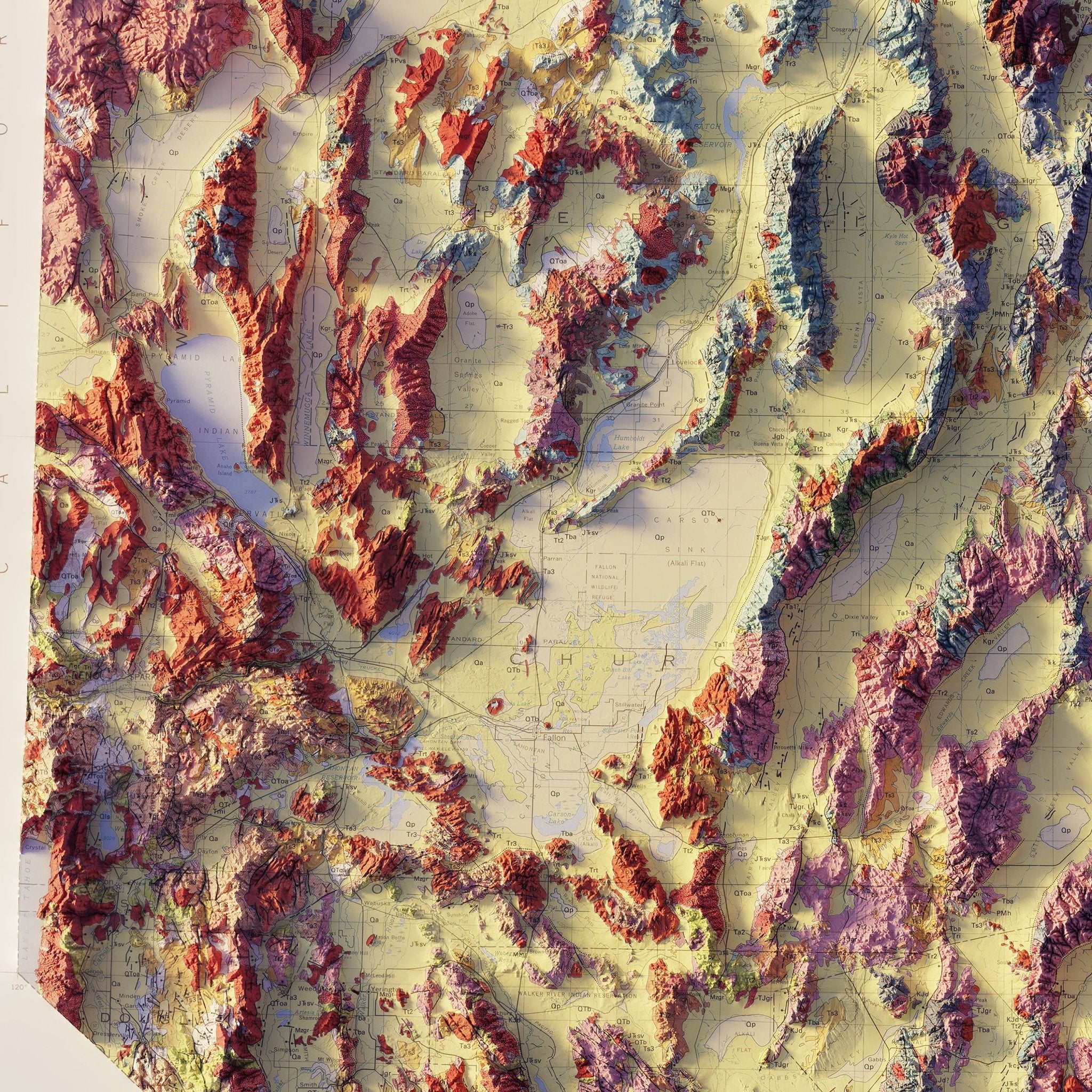 Nevada 1978 Shaded Relief Map - Muir Way - Vintage Relief