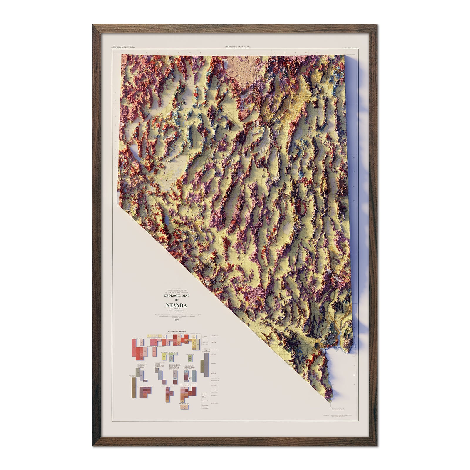 Nevada Relief Map Prints | Elevation & Hydrological Maps - Muir Way