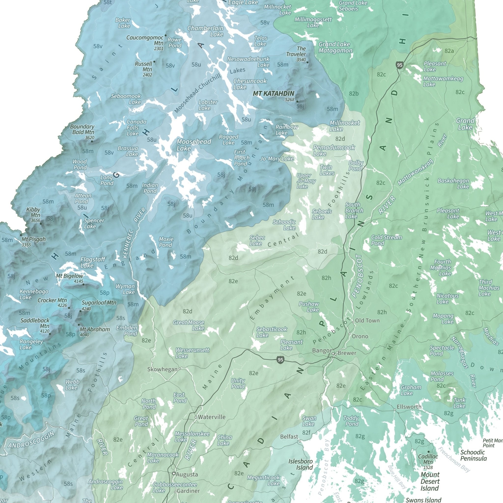 New England Ecoregions Shaded Relief Map - Muir Way - Natural Atlas